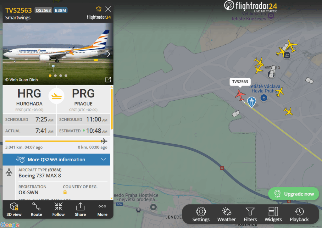 Flightradar24 zdarma zobrazí i informace o konkrétním letu na letišti v Praze.